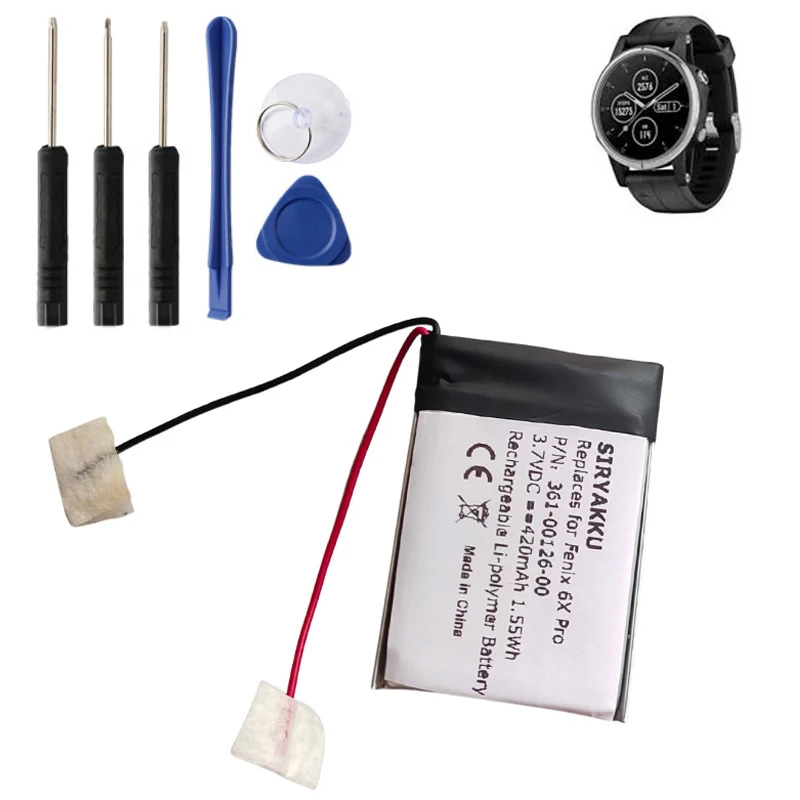 361-00126-00 Li-Polymer Battery For Garmin 010-02357-00 Fenix 6x Fenix 6X Pro Solar Tactix Delta Smart Watch 3.7V 420mAh