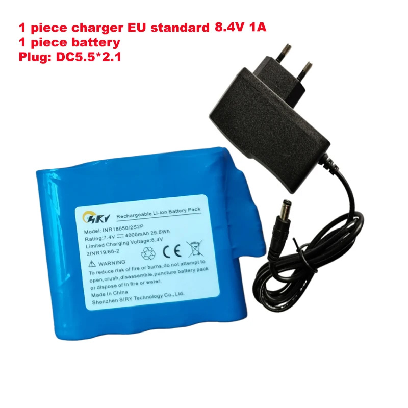  18650 2S2P 7.4V 4400mAh Lithium Rechargeable Heated Battery with 8.4V Charger For Heated Coats Belts Glove Battery