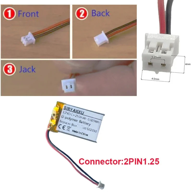 3.7V Replacement Battery 250mAh 502030 052030 for Bluetooth Headset BlueParrott B250-XT Keychain Cam 808 Small Camera C3, C11 16