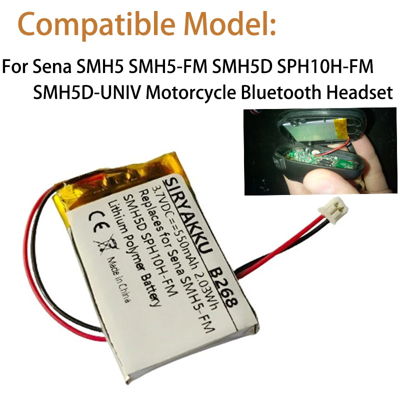 3.7V 550mAh SMH5 Battery for Sena SMH5D SMH10H SPH10H-FM Motorcycle Bluetooth Headset