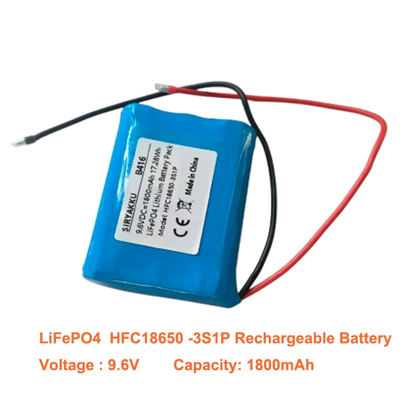 9.6V 1800 mAh LiFePO4 HFC18650 3S LFP18650 Lithium Iron Phosphate Rechargeable Battery Pack For Emergency Light