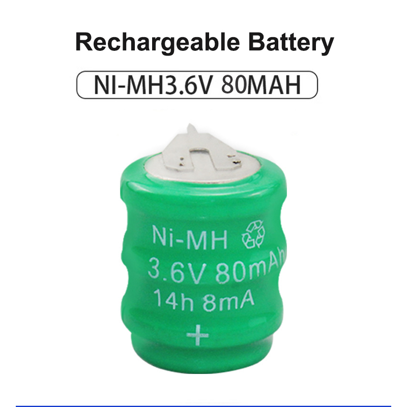 3.6V 80mAh Button-Type Ni-MH Rechargeable Battery with Soldering Pins For PLC Industrial Control Motherboard