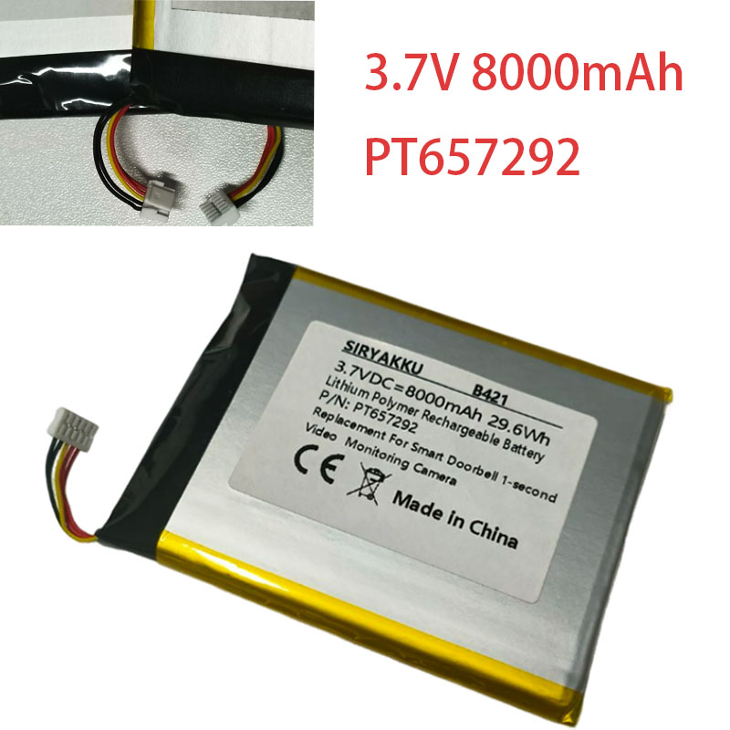 PT657292 8000mAh Rechargeable Replacement Battery For XIAOMI Smart Doorbell LSC-M1S 1 Second Video Monitoring Camera compatible